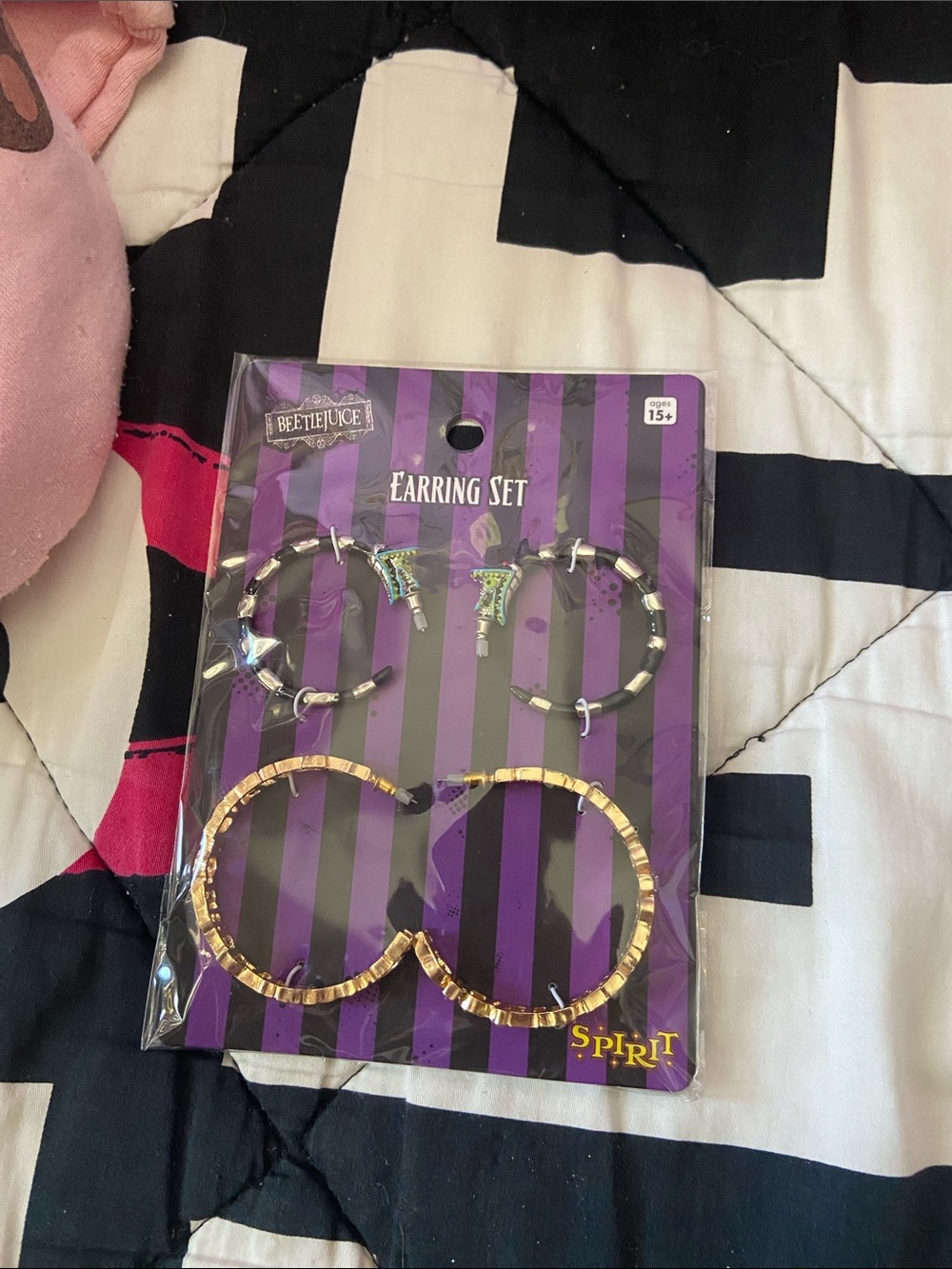 Beetlejuice Themed Earring Set - Gold & Iridescent Hoop Trio